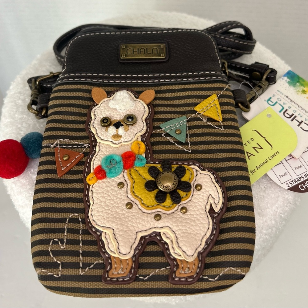 Chala Llama Crossbody Bag - Brown and Cream with Colorful Accents NWT